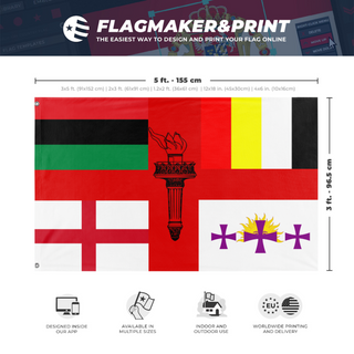A mockup depicting custom flag specifications and measurements for 'see through torce flag'