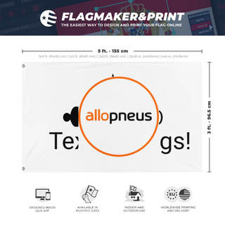 A mockup depicting custom flag specifications and measurements for 'eaz flag'