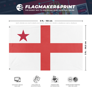 A mockup depicting custom flag specifications and measurements for 'T flag'