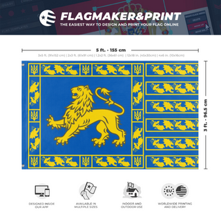 A mockup depicting custom flag specifications and measurements for 'Flag of Ukraine in the style of Venice'