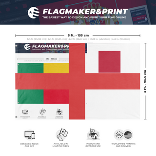 A mockup depicting custom flag specifications and measurements for 'T flag'