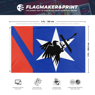 A mockup depicting custom flag specifications and measurements for 'Scratia flag'