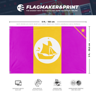 A mockup depicting custom flag specifications and measurements for 'Manzania flag'