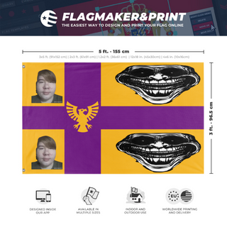A mockup depicting custom flag specifications and measurements for 'MANGOPHONK flag'