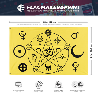 A mockup depicting custom flag specifications and measurements for 'Spring of Fortune flag'