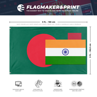 A mockup depicting custom flag specifications and measurements for 'test flag'