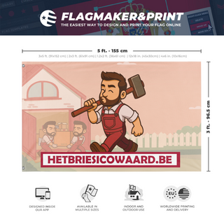 A mockup depicting custom flag specifications and measurements for 'T flag'