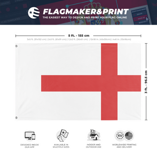 A mockup depicting custom flag specifications and measurements for 'T flag'