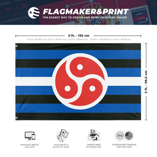 A mockup depicting custom flag specifications and measurements for 'BDSM Pride Flag'