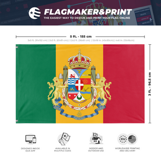 A mockup depicting custom flag specifications and measurements for 'Non-aligned Italian East Africa flag'