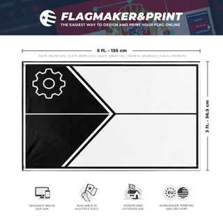 A mockup depicting custom flag specifications and measurements for 'Continuity Dominion flag'