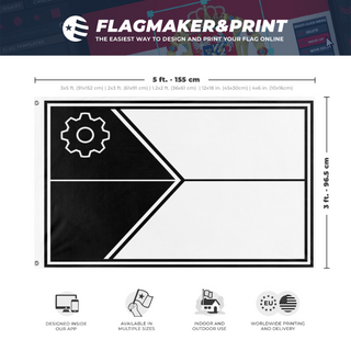 A mockup depicting custom flag specifications and measurements for 'CD flag'