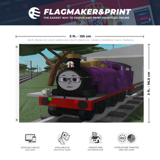 A mockup depicting custom flag specifications and measurements for 'majajaja flag'