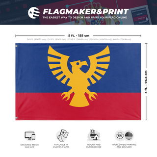 A mockup depicting custom flag specifications and measurements for 'Kingdom of Czechia flag'