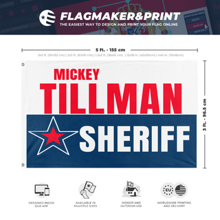 A mockup depicting custom flag specifications and measurements for 'Tillman flag'
