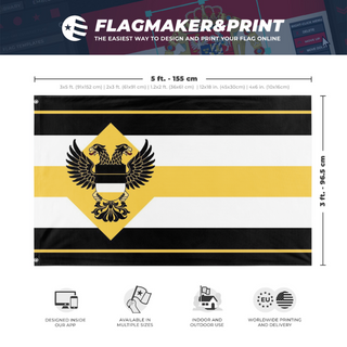 A mockup depicting custom flag specifications and measurements for 'Empire of Belka WW1 flag'