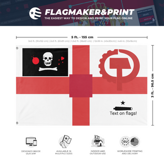 A mockup depicting custom flag specifications and measurements for 'test flag'