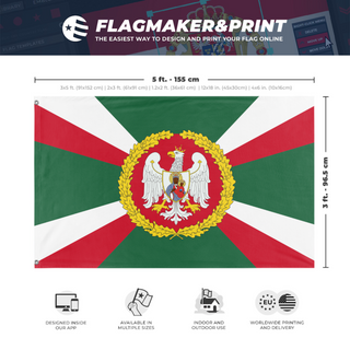 A mockup depicting custom flag specifications and measurements for 'Polish Empire Flag'