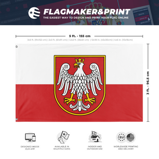 A mockup depicting custom flag specifications and measurements for 'Heraldic Polish Eagle flag'