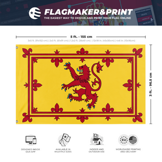 A mockup depicting custom flag specifications and measurements for 'Flag of Scotland'