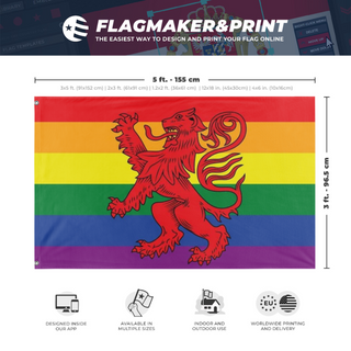 A mockup depicting custom flag specifications and measurements for 'Scottish Pride flag'