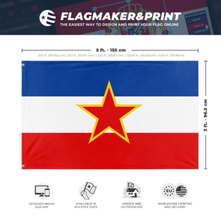 A mockup depicting custom flag specifications and measurements for 'Yugoslavia  flag'