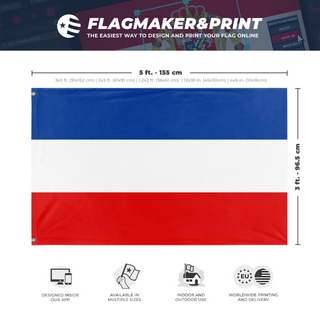 A mockup depicting custom flag specifications and measurements for 'Kingdom Of Yugoslavia flag'