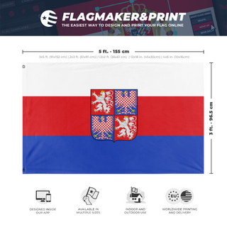 A mockup depicting custom flag specifications and measurements for 'Czech flag'