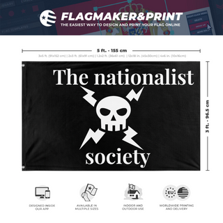 A mockup depicting custom flag specifications and measurements for 'the nationalist society flag'