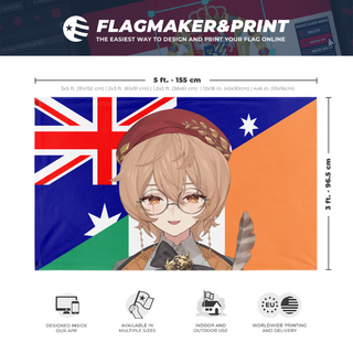 A mockup depicting custom flag specifications and measurements for 'ClioAite flag'