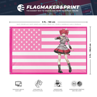 A mockup depicting custom flag specifications and measurements for 'teto america flag'