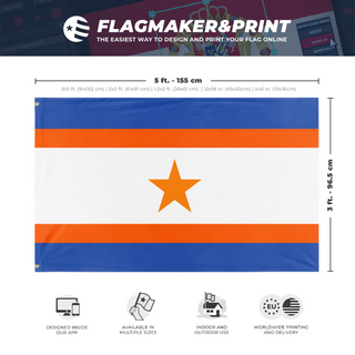 A mockup depicting custom flag specifications and measurements for 'New Sodor State flag'