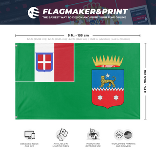 A mockup depicting custom flag specifications and measurements for 'Italian Somaliland flag'
