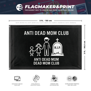 A mockup depicting custom flag specifications and measurements for 'moms_dead flag'