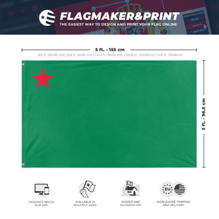 A mockup depicting custom flag specifications and measurements for 'Peoples Republic of Benin flag'