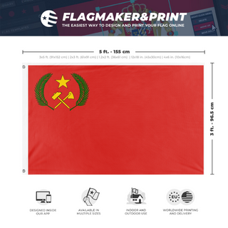 A mockup depicting custom flag specifications and measurements for 'Peoples Republic of the Congo flag'