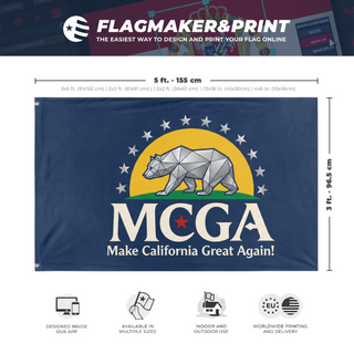 A mockup depicting custom flag specifications and measurements for 'MCGA flag'