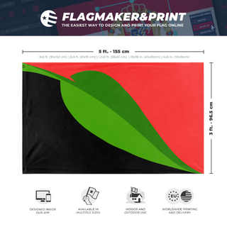 A mockup depicting custom flag specifications and measurements for 'Libertarian Municipalism flag'