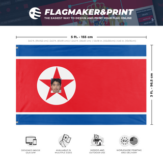 A mockup depicting custom flag specifications and measurements for 'North Klocek Republic  flag'