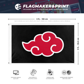 A mockup depicting custom flag specifications and measurements for 'kyrii flag'
