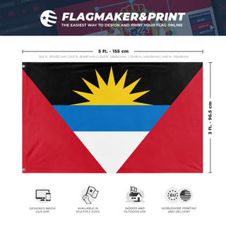 A mockup depicting custom flag specifications and measurements for 'test flag'