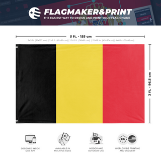A mockup depicting custom flag specifications and measurements for 'test flag'