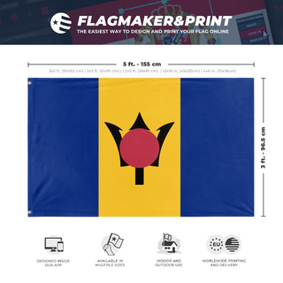A mockup depicting custom flag specifications and measurements for 'test flag'