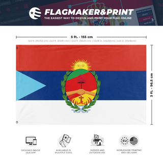 A mockup depicting custom flag specifications and measurements for 'Sereguay 1811-1870 flag'