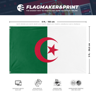A mockup depicting custom flag specifications and measurements for 'test flag'