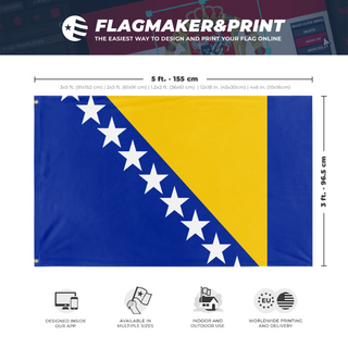 A mockup depicting custom flag specifications and measurements for 'test flag'