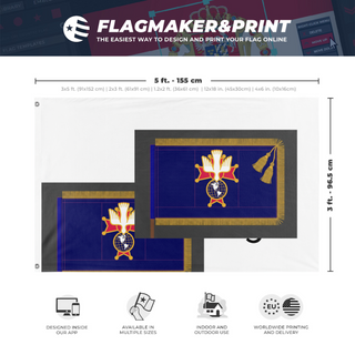 A mockup depicting custom flag specifications and measurements for 'T flag'