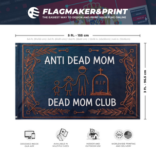 A mockup depicting custom flag specifications and measurements for 'moms_dead flag'