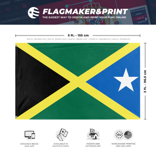 A mockup depicting custom flag specifications and measurements for 'QW flag'