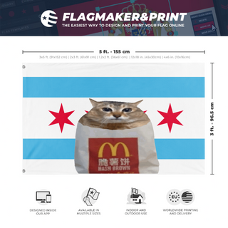 A mockup depicting custom flag specifications and measurements for 'chudcago flag'